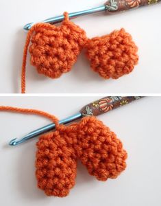 two crocheted pieces of orange yarn next to each other