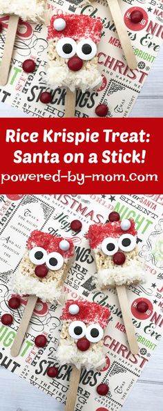 rice krispie treat santa on a stick with eyes