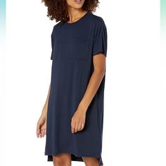 Daily Ritual Navy Blue T Shirt Dress Size Xs 95% Rayon, 5% Elastane Blue Casual T-shirt Dress For Spring, Casual Blue T-shirt Dress For Spring, Casual Loungewear Dress With Curved Hem, Blue Relaxed Fit Dress For Loungewear, Relaxed Fit Blue Dress For Loungewear, Casual Cotton Sleep Dress, Cotton Crew Neck Sleep Dress, Blue T-shirt Dress For Summer, Casual Crew Neck T-shirt Dress For Daywear