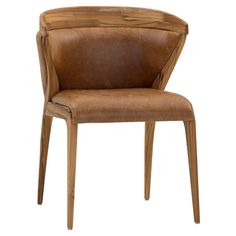 a brown leather chair with wooden legs