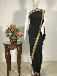 A Marvellous Embroidered Kashmiri Saree, which you can wear at any party or a wedding.- - - - - - - - - - - - - - - - - - - - Product Details- Condition: Brand New- Style: Saree Dress- Embroidery: Kashmiri Tilla Hand Embroidery- Base Colour: Black- Embroidery Colour: Golden - Care Instructions: Dry Clean OnlyF A B R I CSaree: Pure CrepeBlouse: Pure CrepeF I N I S H- UnstitchedYou can get it stitched locally.- StitchedWant your blouse ready to wear, let us know the style you want and we will stit Kashmiri Saree, Kashmiri Embroidery, Saree Women, Womens Black Coat, Crepe Blouse, Traditional Outfit, Bohemian Women, Dress Embroidery, Black Embroidery