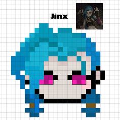 Jinx Perler Beads, Jinx Bracelet Arcane, Borderlands Pixel Art, Jinx Pattern, Jinx Bracelet, Demon Slayer Perler Bead Patterns