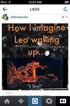 an image of someone's facebook page with the caption how i imagine leo waking up