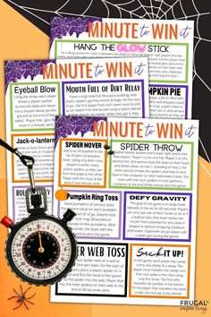 an image of a spider web game with words and pictures on the front, along with instructions for how to use it