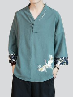 Description Product ID: MC2032189 Material: Cotton, Linen Sleeve: 3/4 Sleeve Pattern: Embroidered Closure Type: Pullover Season: Summer Style: Trendy Occasion: Daily, Holiday, Gifts Package included: 1 * Shirt Size Chart (Asian Size): Please allow 1-3 cm measured error. Size Length Chest Shoulder M 68cm | 26.8 in 108cm | 42.5 in 47cm | 18.5 in L 69.5cm | 27.4 in 112cm | 44.1 in 48cm | 18.9 in XL 71cm | 28.0 in 116cm | 45.7 in 49cm | 19.3 in XXL 72.5cm | 28.5 in 120cm | 47.2 in 50cm | 19.7 in 3XL 74cm | 29.1 in 124cm | 48.8 in 51cm | 20.1 in 4XL 75.5cm | 29.7 in 128cm | 50.4 in 52cm | 20.5 in 5XL 77cm | 30.3 in 130cm | 51.2 in 53cm | 20.9 in Casual V-neck Shirt With Floral Embroidery, Spring V-neck Embroidered Shirt, Embroidered Cotton V-neck Shirt, Cotton V-neck Shirt With Floral Embroidery, Green Floral Embroidery V-neck Tops, Crane Embroidery, Shirt Size Chart, Sleeve Pattern, Sleeves Pattern