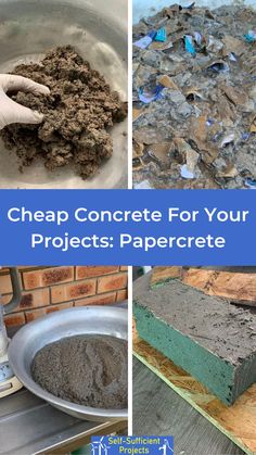 four different pictures with text that reads cheap concrete for your projects papercree,