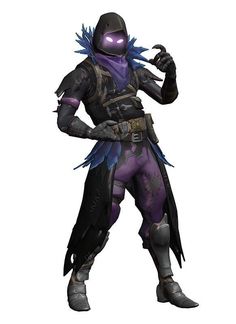 the character is dressed in purple and black