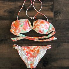 This Bikini Set Is Practically Nwot! Both Top And Bottom Are Sz S. If You Are Interested In Buying One Or The Other, Feel Free To Message Me. The Bright Colors Of The Floral Print Are Lovely And The Hard Wear Is In Near Perfect Condition!!! Other Tags: Swim, Bikini, Vs Swim, Victorias Secret, Unique, Beach, Summer, Pool, Swimsuit, Bikini Top White Fitted Tankini For Vacation, Fitted White Tankini For Vacation, White Tankini For Beach, White Tankini For Beach And Spring Season, White Tankini For Spring Beach Outings, White Spring Beach Tankini, White Tankini For Spring Beach Party, White Beachy Tankini With Tie-side Bottom, White Tie-side Bottom Tankini For Beach