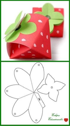 an origami strawberry box with paper cut out to look like it has been folded