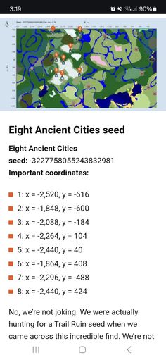 an image of a map with the words eight ancient cities seed and important coordinatess