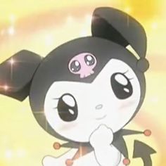 a cartoon character with big eyes and black hair