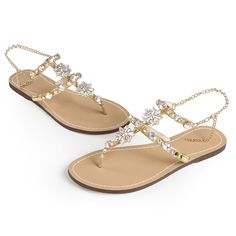 FREE SHIPPING Women Rhinestones Chains Gladiator Flat Sandals JKP1615 Glamorous Spring Sandals With Chain Strap, Glamorous Summer Sandals With Chain Strap, Summer Jeweled Open Toe Sandals, Beach Slippers Women, Bridesmaid Sandals, Gladiator Flats, Woman Sandals, Women's Flat Shoes, Flat Gladiator Sandals