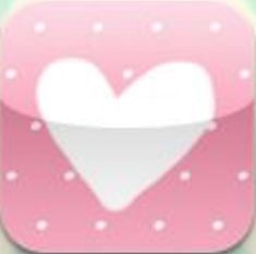 an app icon with a heart in the center and white dots on pink, green and blue background