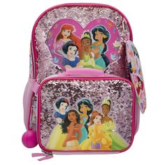 Your little one is sure to adore this 5-piece Disney Princess backpack set. ©Disney Your little one is sure to adore this 5-piece Disney Princess backpack set. ©Disney Click on this KIDS APPAREL & SHOES GUIDE to find the perfect fit and more! FEATURES Includes: backpack, lunch bag, gadget case, carabiner, squish ball dangle Zipper closure Adjustable straps Backpack has 1 front accessory pocket & 2 side mesh pockets Lunch bag is detachable from the backpack using the hook-and-loop tab Backpack & Disney Princess Backpack, Mermaid Backpack, Barbie Party Decorations, Princess Backpack, Shoes Guide, Gadget Case, Backpack Set, Baby Doll Accessories, Backpack Lunch Bag