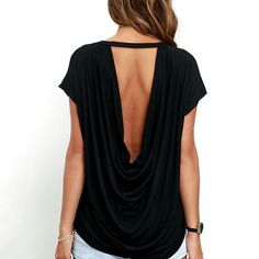 Women Summer Open Back Short Sleeve T Shirt Casual Backless Tops Tees T-shirt Open Back T Shirt, Diy Shirts, Womens Camisoles, Shirt Diy, Casual Shirt Women, Wrap Shirt, Backless Top, Chiffon Long Sleeve, Cut Up