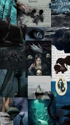 a collage of images with monsters and mermaids