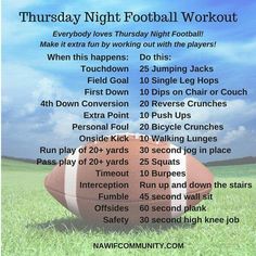 a football sitting on top of a green field with the words friday night football workout