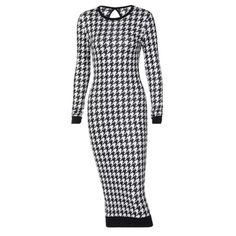 Elevate your style effortlessly with our "Classic Houndstooth Pullover Dress," a tribute to timeless elegance and modern comfort. This dress fully immerses you in the iconic houndstooth pattern, offering a sleek and cohesive look that never goes out of fashion. With its O-neck, knee-length silhouette, and an alluring hollow-open back, it strikes the perfect balance between simplicity and sophistication, making it suitable for both casual outings and dressier occasions. Crafted from a luxurious c Bodycon Dresses Casual, Round Neck Dresses, Houndstooth Pattern, Long Sleeve Midi, Bodycon Midi, Knit Midi Dress, High Fashion Street Style, Long Sleeve Midi Dress, Midi Dress Bodycon