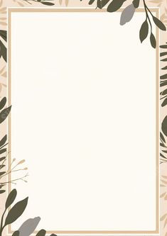 a square frame with leaves and branches around it on a beige background that is blank for text