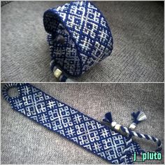 two pictures showing how to make a bracelet with ribbon and beads on the end, one is