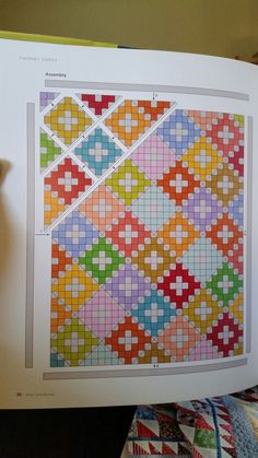 the book is open to show an image of a colorful quilt