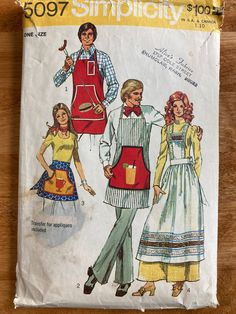 an old sewing pattern for a woman's apron and overalls, with the words simply written on it