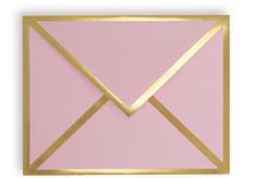 a pink envelope with gold trim on it