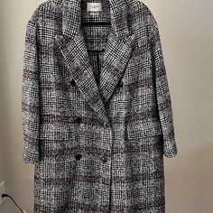 Trendy Coat From Isabel Marant. The Ebra Tweed Checked Coat. Size L, Us 10, Fr 42. Long Sleeves. Knee Length. Pointed Collar. Flap Pockets. Double Breasted. Preloved, Excellent Condition. Price Is Firm. In A Blend Of 44% Acrylic, 32% Wool,19% Polyester. Length 35.6"; Shoulder 17"; Bust 49"; Waist 47". Chic Herringbone Outerwear For Work, Gray Tweed Outerwear For Fall, Gray Tweed Jacket For Work In Fall, Gray Tweed Jacket For Office In Fall, Gray Tweed Outerwear For Work, Gray Tweed Outerwear For Office, Checked Coat, Trendy Coat, Tweed Coat