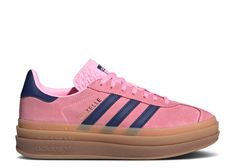 Wmns Gazelle Bold 'Pink Glow Gum' - Adidas - H06122 - pink glow/victory blue/gum | Flight Club Pink Adidas Gazelle, Adidas Shoes Outfit, Adidas Gazelle Pink, Pink Gazelles, Pink Adidas Shoes, Gazelle Bold, Bold Shoes, Trendy Shoes Sneakers, Preppy Shoes