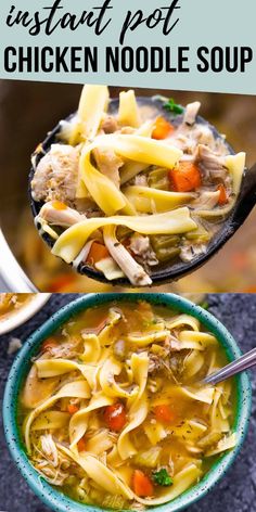 chicken noodle soup in a bowl with the title above it