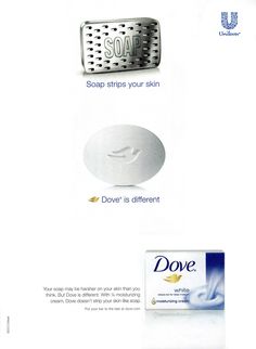 an advertisement for dove soap with the words dover is different on it and above