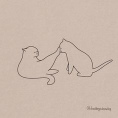 two cats playing with each other in the middle of a line art drawing on paper