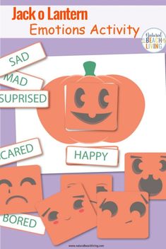 jack o lantern emotions activity for kids to practice their feelings and spelling with pumpkins