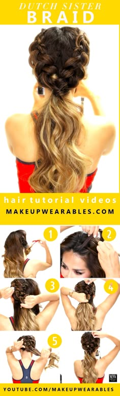 How to easy Dutch braid workout hairstyles for long medium hair Easy Trendy Hairstyles, Easy Hairstyles For School, Workout Hairstyles, Cute Braided Hairstyles, Mohawk Hairstyles, Long Hair Girl, Short Hairstyle, Hair Tutorials, Hairstyles For School