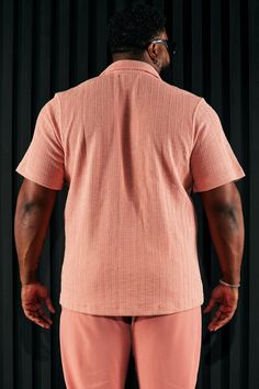 Model Height: 6'4 - Wearing Large Big & Tall: Height 6'5 - Wearing XXXL Available In Mauve. Fold Down Collar Front Button Closure Short Sleeve 62% Cotton, 38% Polyester Pair With "Dean Textured Slim Pant" Imported | Mens Dean Textured Short Sleeve Button Up Shirt in Mauve size Small by Fashion Nova Pink Short Sleeve Tops With Placket, Pink Relaxed Fit Top With Camp Collar, Pink Top With Camp Collar And Button Closure, Pink Top With Button Closure And Camp Collar, Casual Pink Tops With Placket, Casual Pink Top With Placket, Color Malva, Tall Height, Curve Dresses