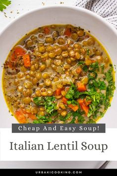 a white bowl filled with italian lentil soup