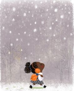 an illustration of a girl walking in the snow