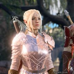 two women in armor standing next to each other