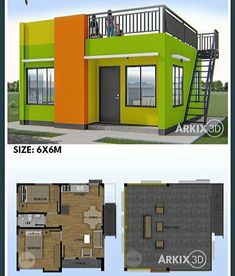 this is an image of two story house plans with lofts and stairs to the second floor