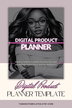 the digital product planner is shown with an image of a woman wearing glasses and a sweater