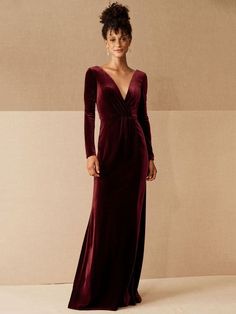 Burgundy Evening Dress, Sleeved Velvet Dress, Bridesmaid Dresses Boho, Formal Bridesmaids Dresses, Velour Dress, Boho Wedding Dress Lace, Velvet Maxi Dress, Velvet Gown, Maxi Bridesmaid Dresses