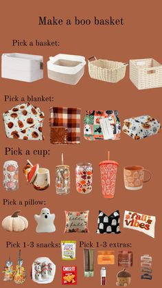 a poster with different types of items on the back and side of it, including cups