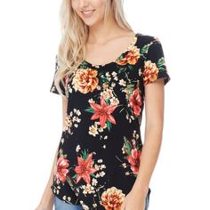 Black Floral Short Sleeves Shirt / T Shirt Top. Flower Print. Stretchable. Short Sleeves Shirt, J Black, Floral Short, Flower Print, Shirt Top, Flower Prints, T Shirt Top, Black Floral, Short Sleeve Shirt