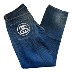 ad eBay - Find many great new & used options and get the best deals for Stussy SS logo denim jeans at the best online prices at eBay! Free shipping for many products! Designer Cotton Jeans, Denim Blue Straight Leg Jeans With Logo Patch, Straight Leg Denim Blue Jeans With Logo Patch, Straight Leg Jeans In Denim Blue With Logo Patch, Straight Leg Cotton Jeans With Logo Patch, Casual Denim Blue Jeans With Logo Patch, Casual Straight Leg Jeans With Logo Print, Designer Denim Blue Cotton Bottoms, Designer Straight Leg Denim Blue Jeans