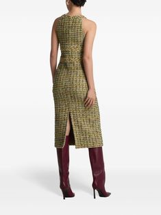 St. John metallic-effect Tweed Midi Dress - Farfetch Tweed Maxi Dress, Tweed Midi Dress, Tweed Shift Dress, Apple Dress, Dresses Royal, Fringe Skirt, Royal Blue Dresses, Green Midi Dress, Pink Midi Dress