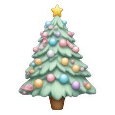 a small christmas tree with colorful balls on it's bottom and a star on top