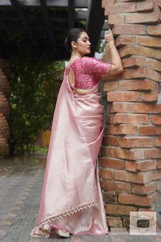 Orchid Rose Pink Tissue Silk Saree – kreationbykj Tissue Saree Dress Design Ideas, Onion Pink Saree Combination, Pink Colour Saree Contrast Blouse, Pink Tissue Saree Blouse Designs, One Colour Saree, Blouse For Pink Saree, Pink Tissue Silk Saree, Banarasi Tissue Silk Saree, Contrast Blouses For Silk Sarees