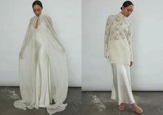 two pictures of the same woman in white clothing, one is wearing a long veil