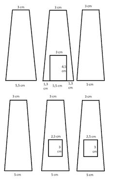 four different sizes and shapes of the same area, with measurements for each piece in it