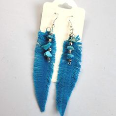 Earrings Handmade Denim Feather 4" Long Turquoise Silver These Are Handmade Earrings Made Of Recycled Denim With Turquoise Like Beads And Silver Toned Accents Each Pair Is Made To This Example Approximately 4" In Length They Are Light Weight With A Hypoallergenic Silver Toned French Hook! Please Consider Bundling For A Discount On Price With Multiple Items Purchased! Ear100 Beaded Bouquet, Gold Sunburst, Rabbit Earrings, Beautiful Stud Earrings, Dior Earrings, Emerald Green Earrings, Bottle Earrings, Light Earrings, Pumpkin Earrings